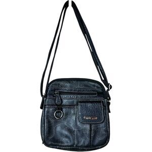 MultiSak Black Leather Paisley Travel Small Crossbody Bag